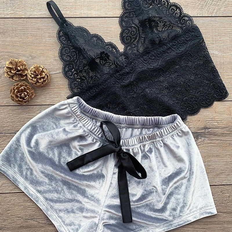 Lingerie Popular Lace Suspenders Lace Shorts Women'S Home Wear Two-Piece Set Source - Image 2